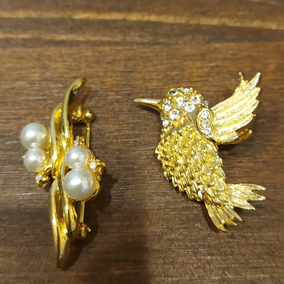 Vintage Gold Toned Tree Sprig & Humming Bird Brooch Bundle - Picture 3 of 6